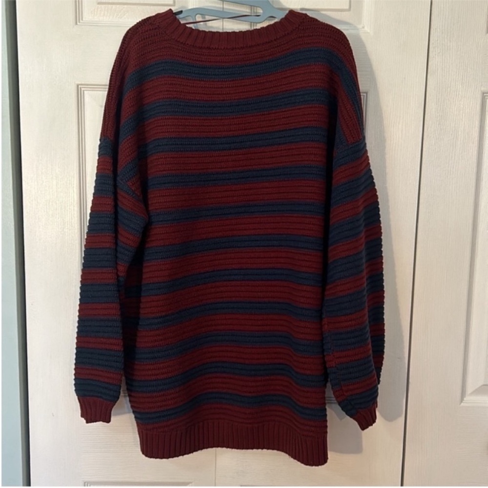 Free People Medium Sweater Links Pullover Navy Mulberry Combo Striped Crewneck - Picture 4 of 7